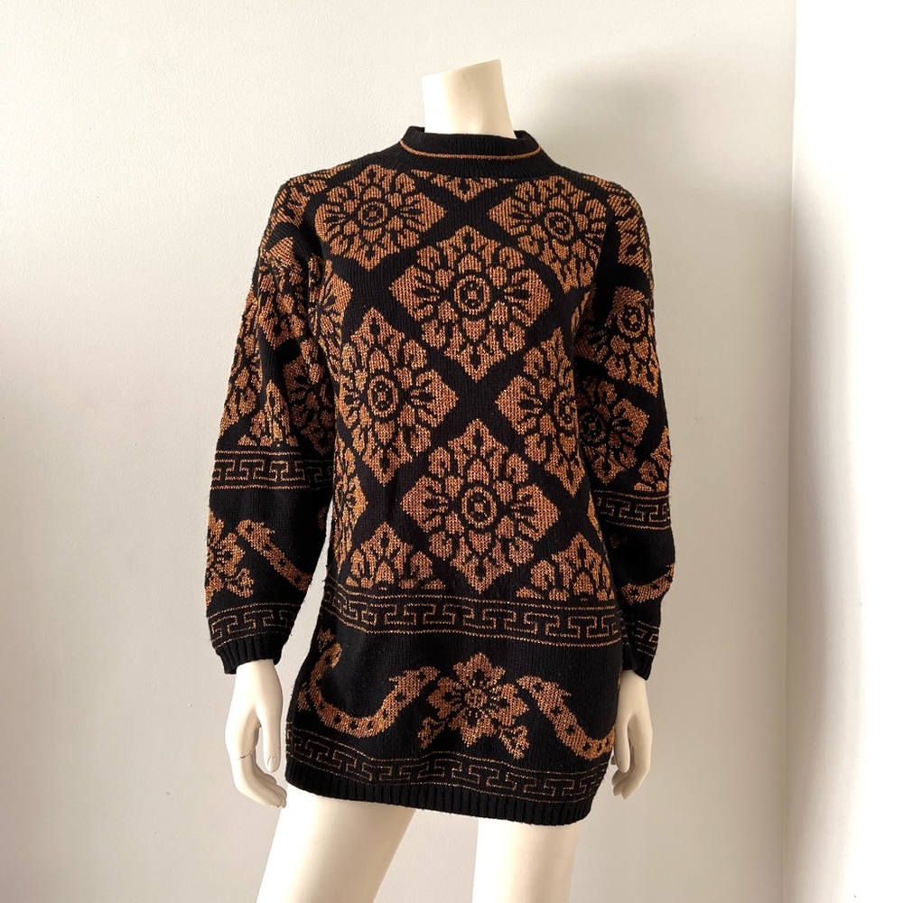 Vintage black and gold knit dress